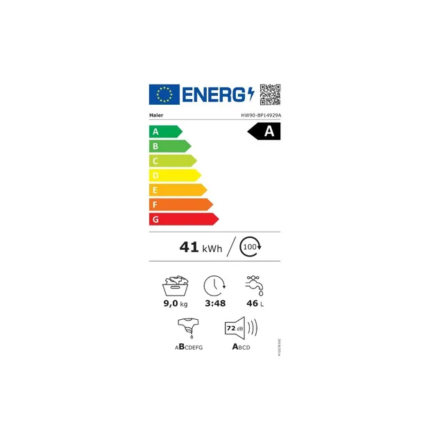 Haier Lavatrice carica frontale HW90-BP14929A-S Lavatrice da 9 kg, 1400 giri, Caricamento frontale, 