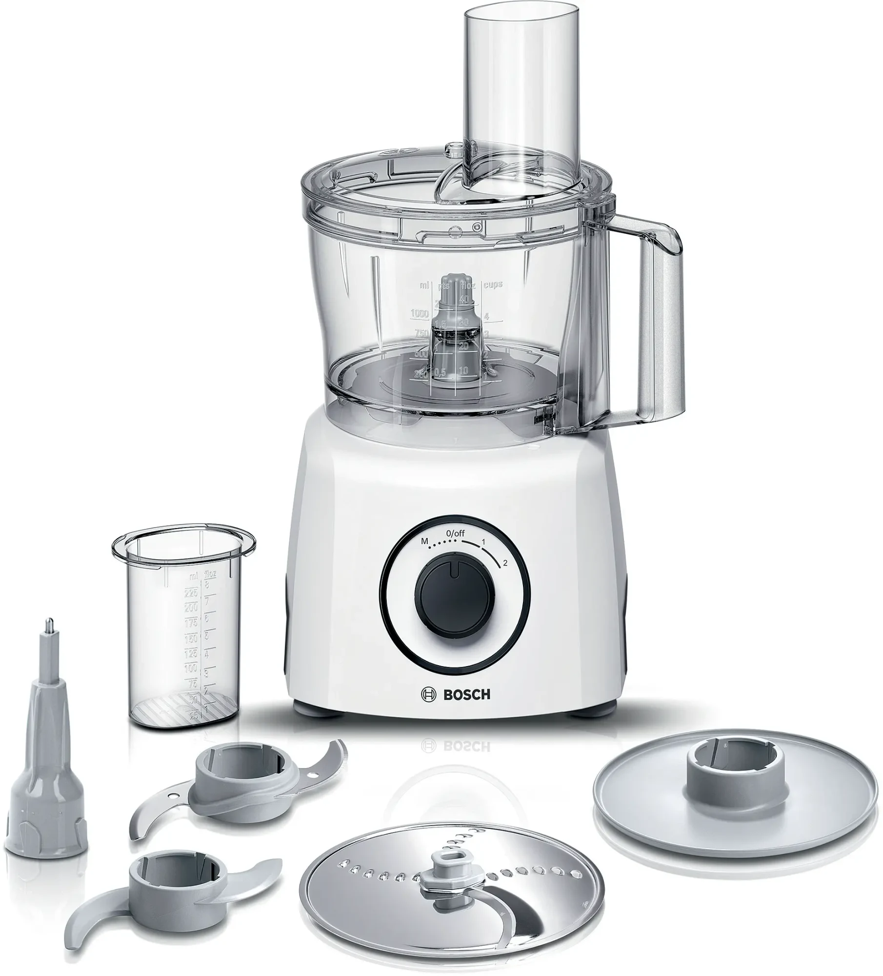 Bosch Robot da cucina MCM3100W Robot da Cucina Multifunzione Compatto , Oltre 20 Funzioni, 800 W, 2 Velocità, Ciotola 2,3 l, Tanti Accessori Inclusi per Affettare, Tagliare, Grattugiare, Impa