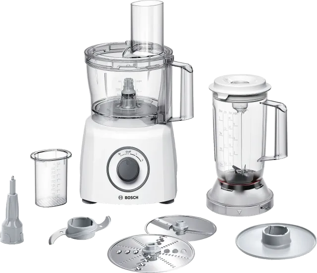 Bosch Robot da cucina MCM3200W Robot da Cucina Compatto MultiTalent 3 , Oltre 30 Funzioni, 800W, Ciotola da 2,3 L, Accessorio Frullatore Incluso, Tanti Accessori per Tagliare, Grattugiare, Im