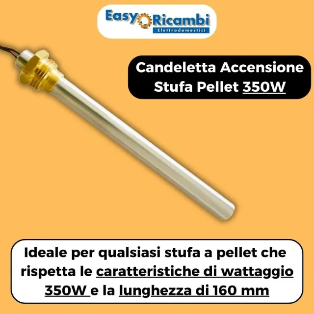 Easyricambi Stufa a legna 350W Candeletta Accensione Stufa Pellet , Diametro 12,5mm e Lunghezza sott