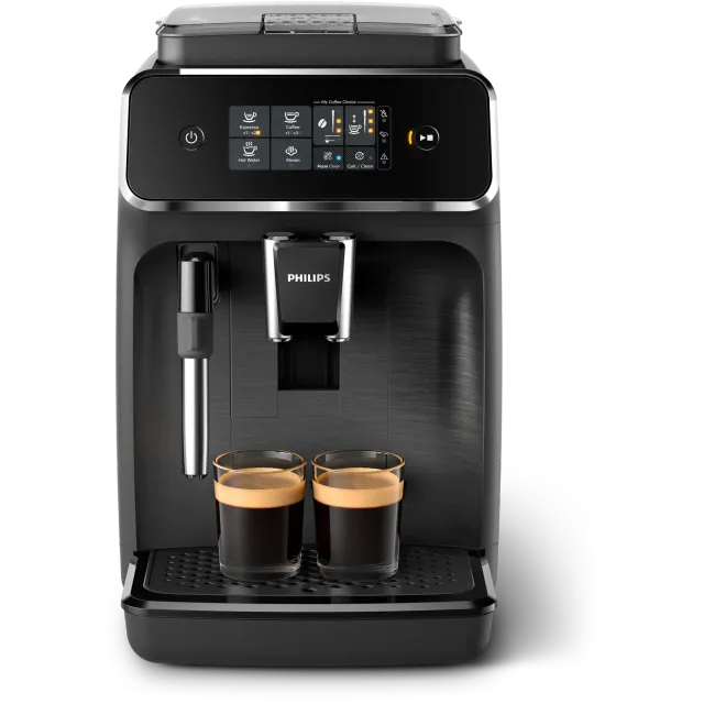 Philips Macchina caffè 2200 Serie Macchina per Espresso Automatica - 2 Caffè, Display Touch, Montalatte Classico, Macinacaffè in Ceramica, Nero Opaco (EP2220/10)
