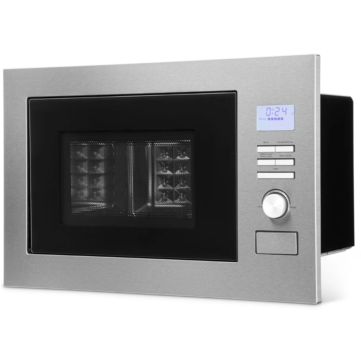 Bomann Microonde incasso MWG3001HEB Microonde 3 in 1 da incasso con griglia e aria calda, display LCD, 8 programmi automatici, funzione timer, 25 l, parte anteriore e interno, argento