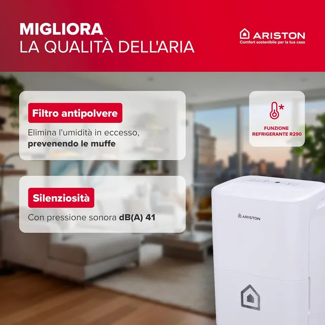 Ariston Deumidificatore 16NET Deos - Deumidificatore Portatile Casa 16L Ambienti Fino a 44㎡