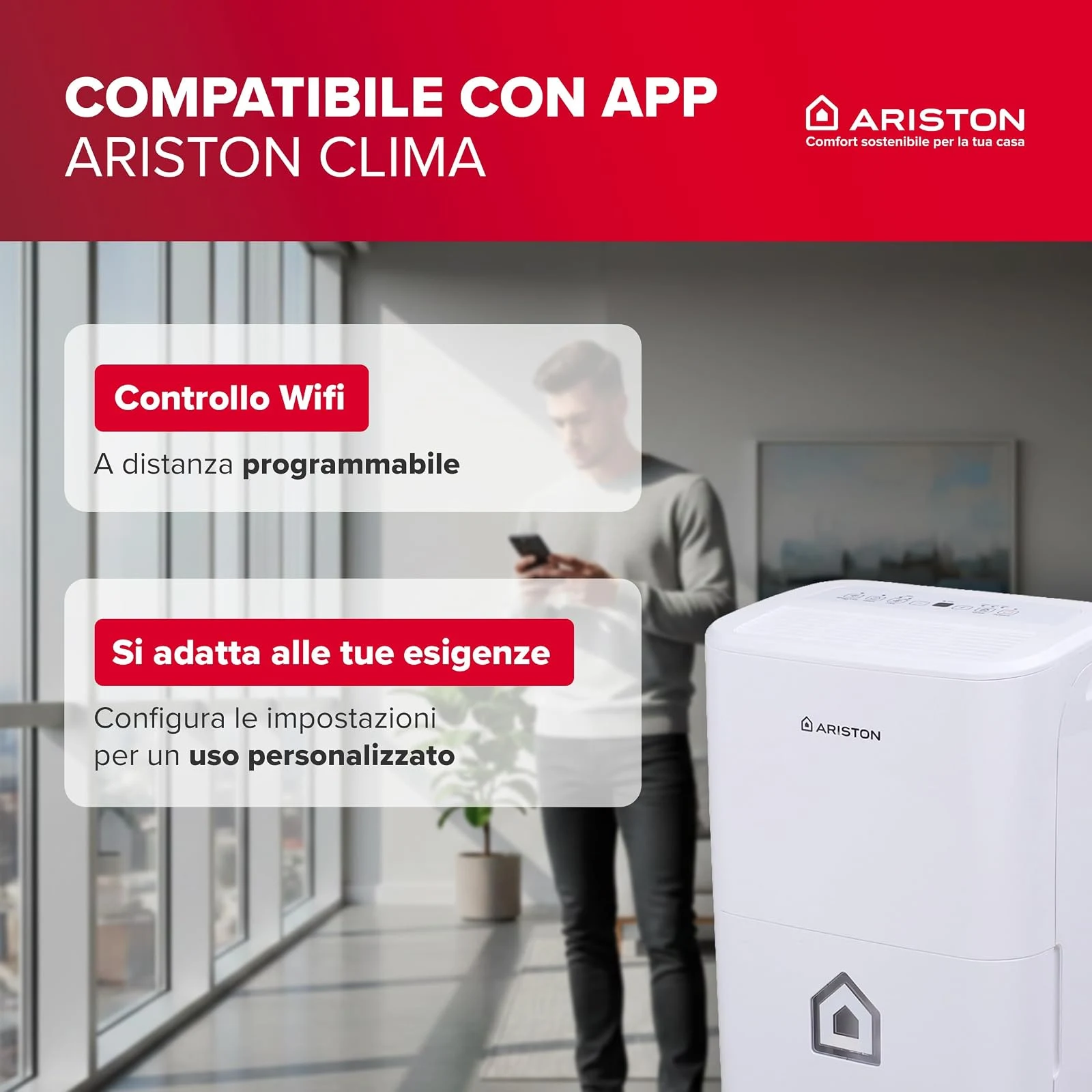 Ariston Deumidificatore 16NET Deos - Deumidificatore Portatile Casa 16L Ambienti Fino a 44㎡
