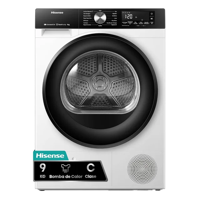 Hisense Asciugatrice incasso DH3S902BWCC Asciugatrice a condensa con pompa di calore, 9 kg, 16 programmi, ConnectLife, Autodry, QuickDry, cura delle allergie, rinfrescante, TwinAir, DelayEnd, sensore d