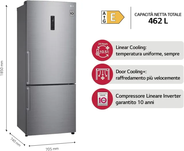 LG Frigorifero french door GBB567PZCMB Frigorifero Combinato Total No Frost, 462L, Larghezza 70cm, W