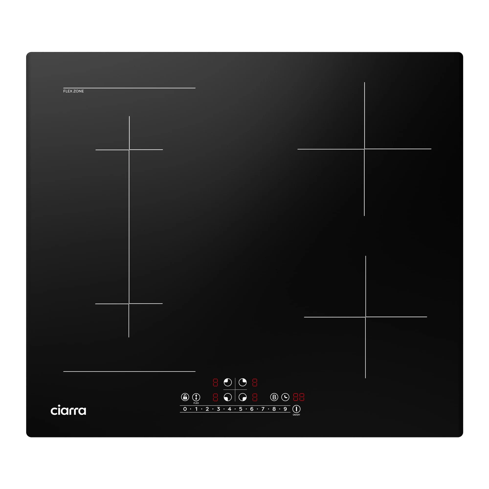 Ciarra Piano cottura radiante CBBIH4BF Piano Cottura a Induzione 4 Fuochi 7200W con Flex Zone | Boost, Limitatore Potenza, Comando Slider, Timer, Blocco Bambini, 60 cm da Incasso