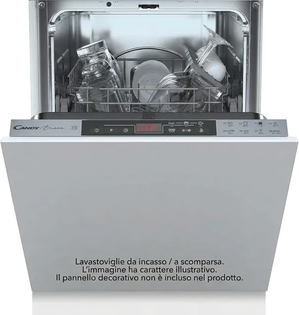 Candy Lavastoviglie incasso compatta 3-6-9h Brava Lavastoviglie Slim da Incasso 45 cm, 10 Coperti, 8 Programmi, Ciclo Rapido 30 Min, Partenza Ritardata , Salvaspazio, Classe E, 44,8 x 55,9 x 81,6 cm, Arge