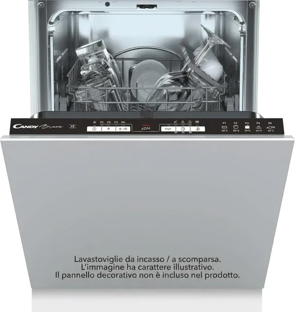 Candy Lavastoviglie integrata totale 3-6-9h Brava Lavastoviglie Slim da Incasso 45 cm, 9 Coperti, 5 Programmi, Ciclo Rapido 30 Min, Partenza Ritardata , Silenziosa, Classe F, 44,8 x 55,9 x 81,6 cm, Bianca