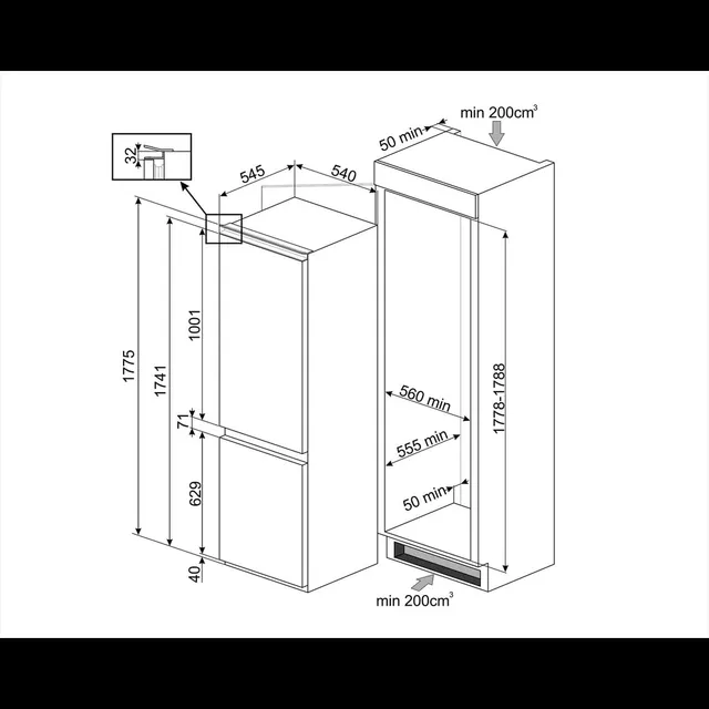 Smeg Frigorifero incasso sottobase 270LT H177 VENTILATO/NO FRIGO INCASSO COMBINATO FROST LED INVERTE