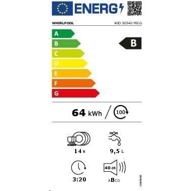Whirlpool Lavastoviglie WIO 3O540 PELG Lavastoviglie n° 14 Coperti [Classe energetica B] da 60 CM