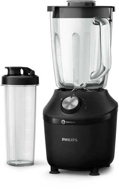 Philips Frullatore 3000 Serie Frullatore – Bicchiere in Vetro Resistente da 2L, Tecnologia ProBlend, Funzione Pulse, Lame in Acciaio Inox, Sensore MTP, Piedini Antivibrazione, App Nutr