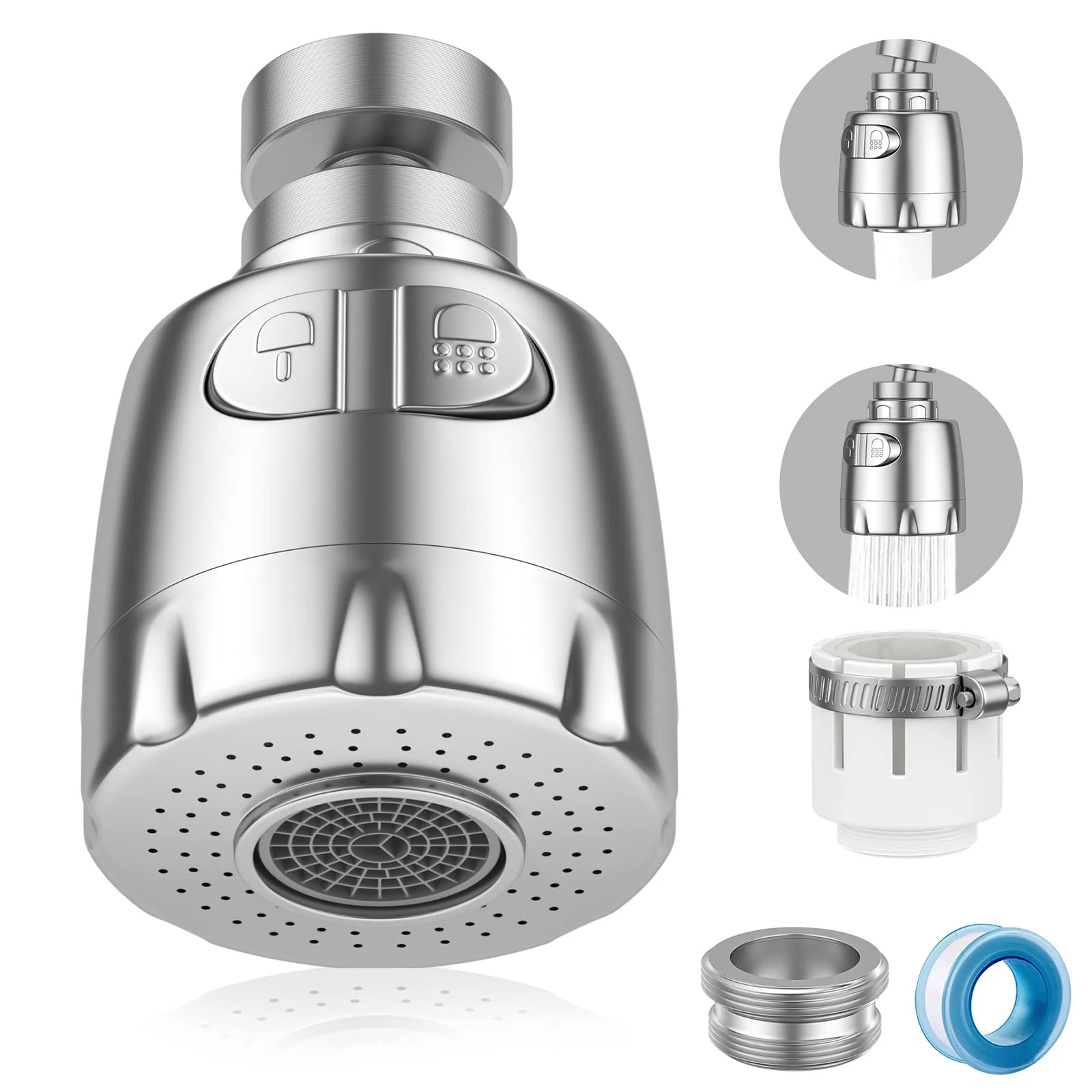 Vinabo Miscelatore 360° Rompigetto Rubinetto Cucina , Aeratore 2 Modalità