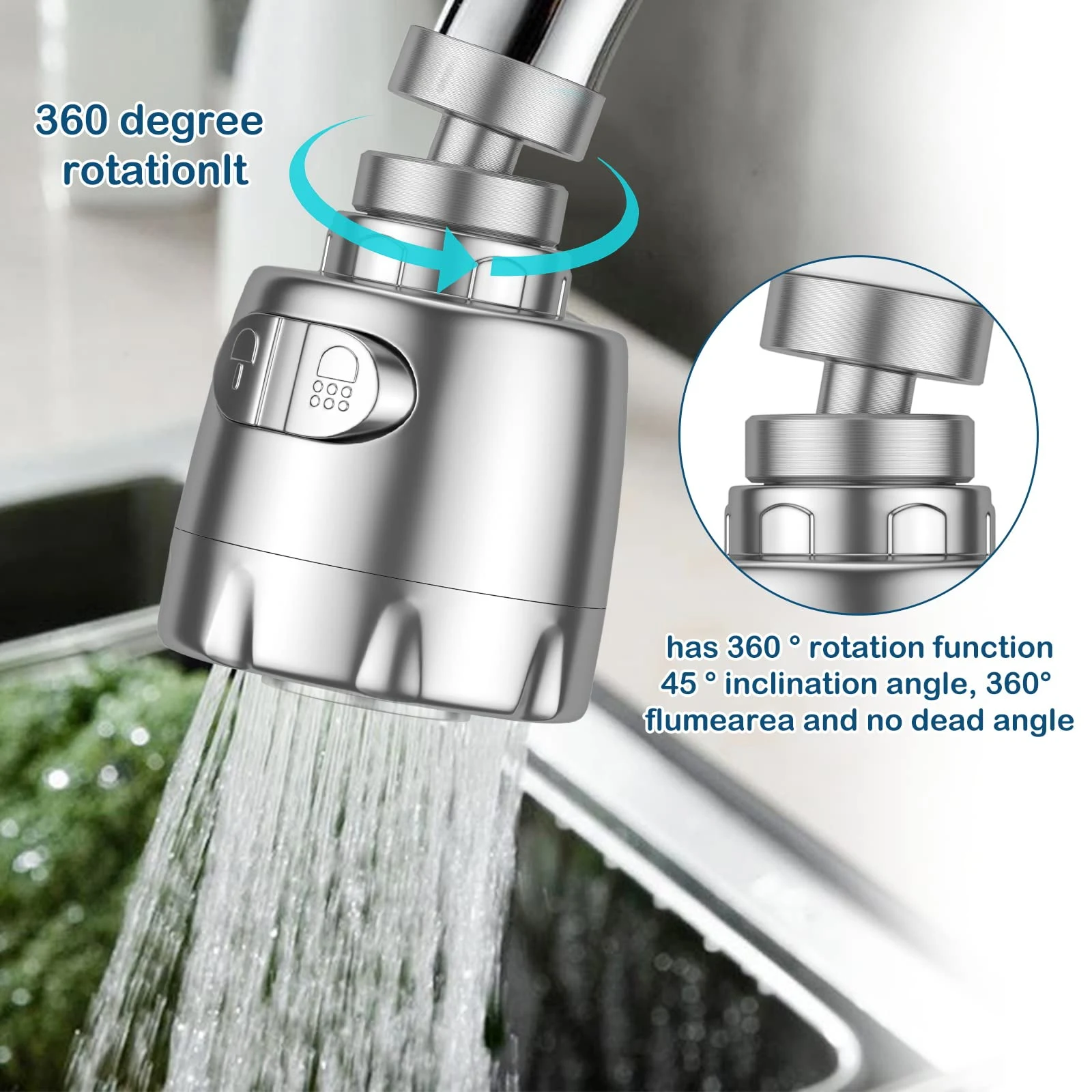 Vinabo Miscelatore 360° Rompigetto Rubinetto Cucina , Aeratore 2 Modalità