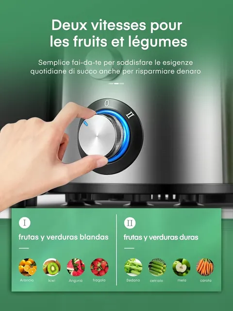 Juilist Estrattore di succo 800W Centrifuga Acciaio Inox Bocca 65 mm 2 Velocità