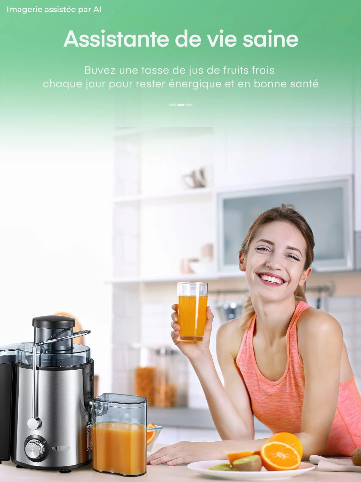 Juilist Estrattore di succo 800W Centrifuga Acciaio Inox Bocca 65 mm 2 Velocità