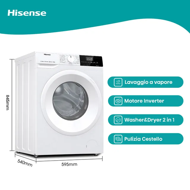 Hisense Lavasciuga WDQE8014EVJM Hisense WDQE8014EVJM Lavasciuga 8 kg 1400 giri 15 programmi