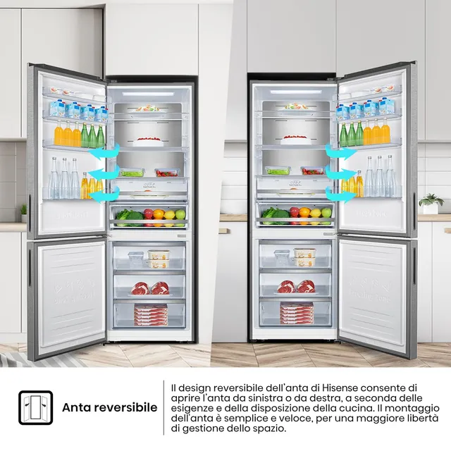 Hisense Frigorifero doppia porta RB645N4BIE Frigorifero Combinato Total No Frost, Multi Air flow, Mo