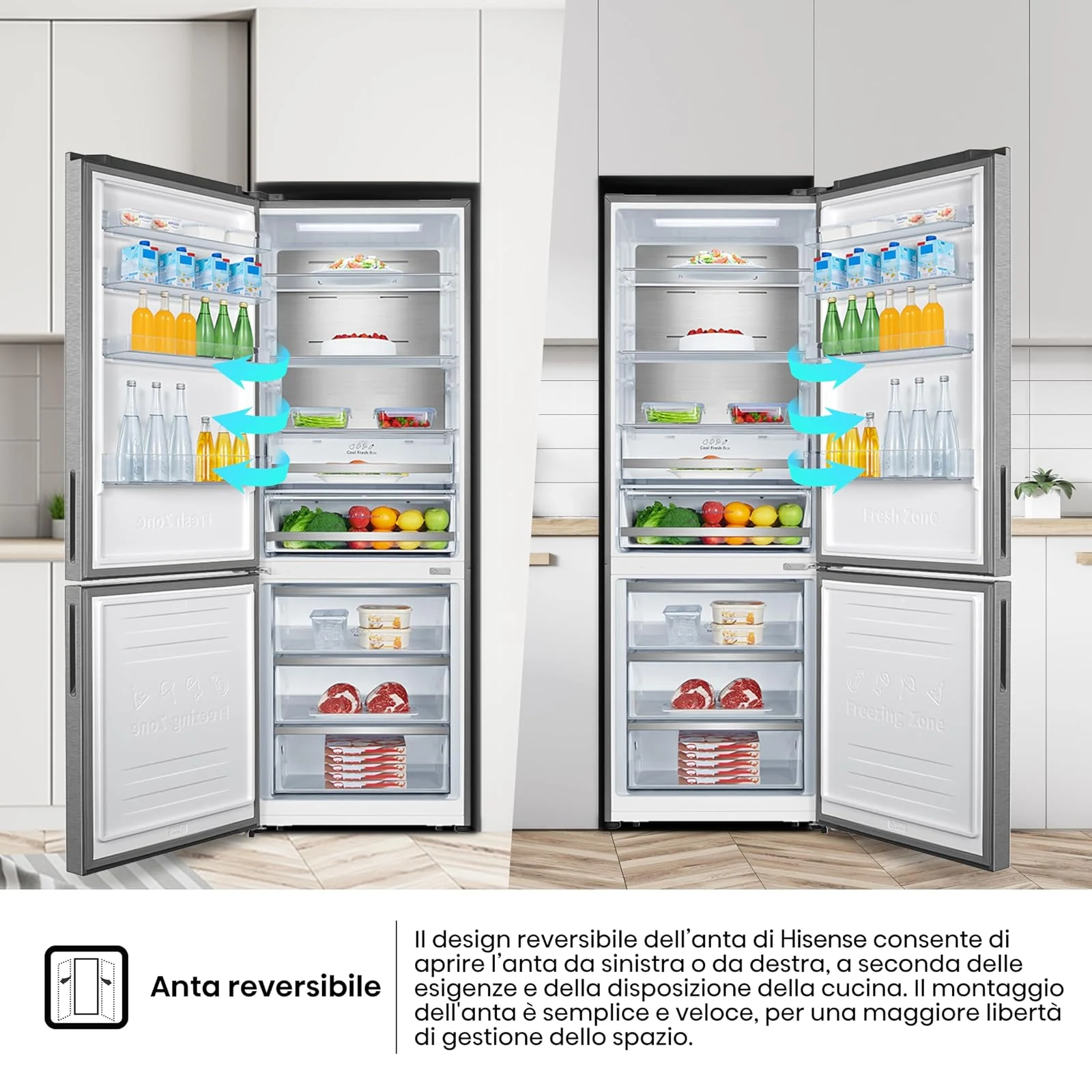 Hisense Frigorifero doppia porta RB645N4BIE Frigorifero Combinato Total No Frost, Multi Air flow, Mo
