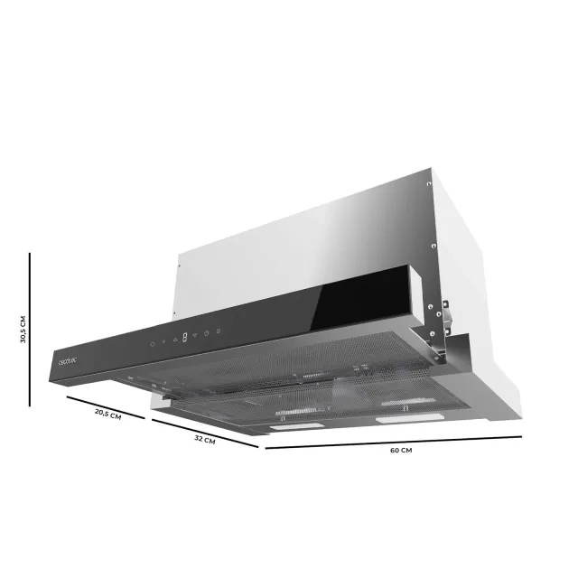Cecotec Cappa cucina downdraft 550m³ Cappa Telescopica 60 cm Flux TLT 605500 Glass A++. Motore 70W, 