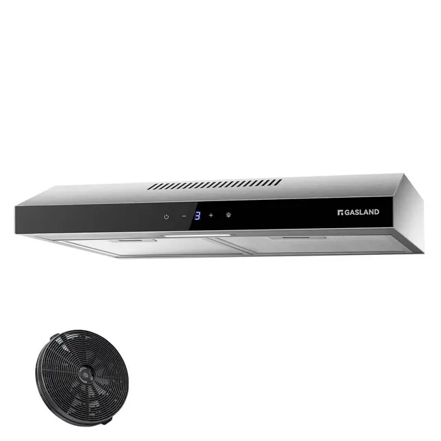 Gasland Cappa cucina angolo SR60SS Chef Aspiratore di fumi a ricircolo 60 cm, Aspiratore di fumi silenzioso 202 m³/h filtro a carboni attivi 3 livelli Touch Control Cappa da incasso con filtro Ac