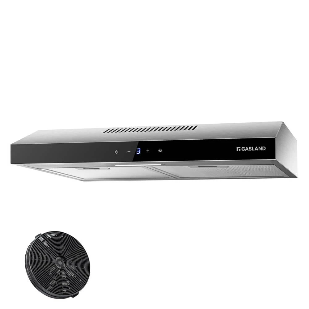 Gasland Cappa cucina angolo SR60SS Chef Aspiratore di fumi a ricircolo 60 cm, Aspiratore di fumi silenzioso 202 m³/h filtro a carboni attivi 3 livelli Touch Control Cappa da incasso con filtro Ac
