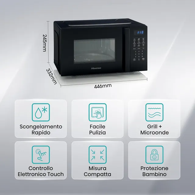 Hisense Microonde incasso H20MOBS4HG Forno Microonde con controllo Elettronico, Capacità 20 L, Poten