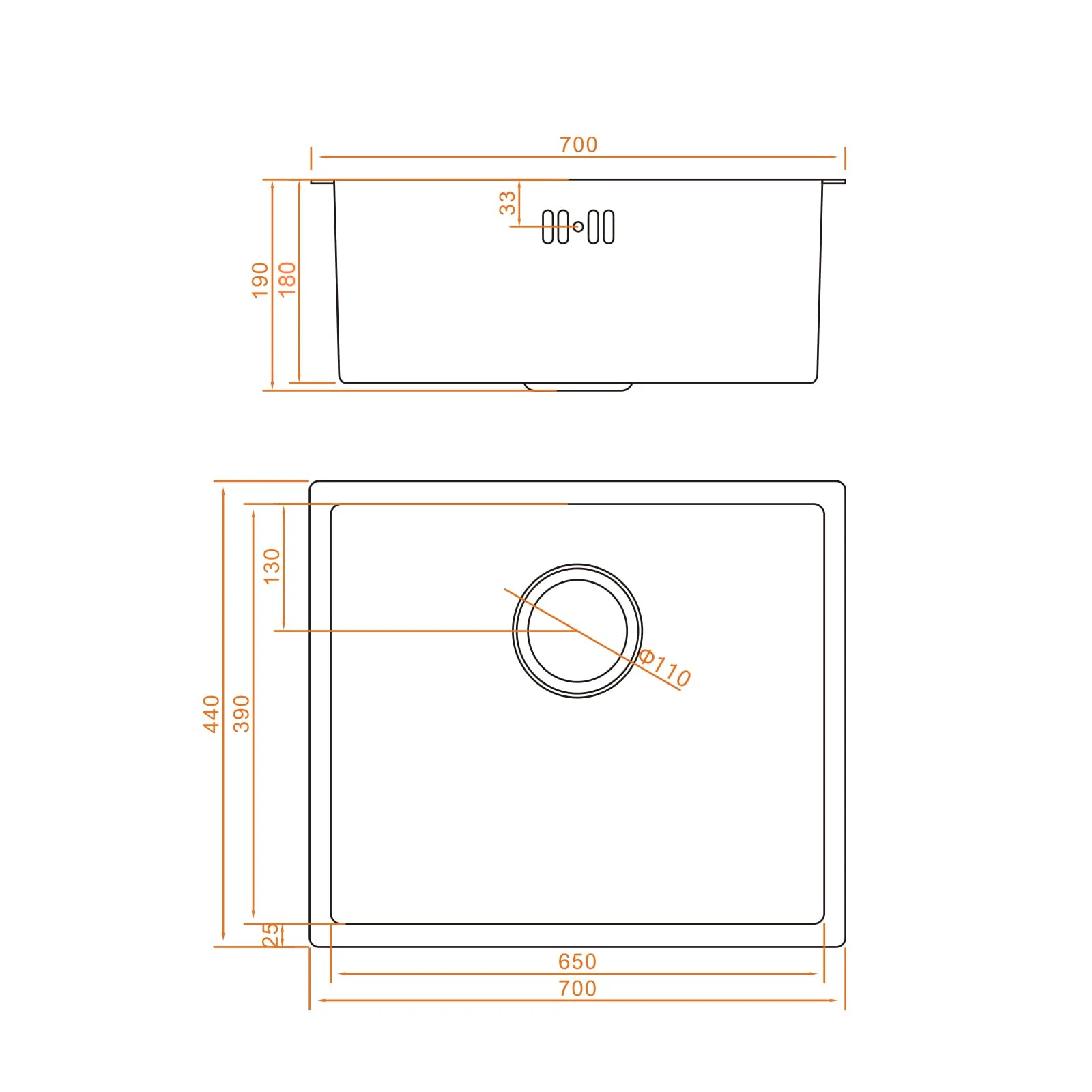 Ibergrif Lavello M87044 Lavello Cucina in Acciaio Inox 70x44 cm, Installazione a Sopratop o Filotop 