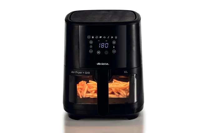 Ariete Friggitrice ad aria 4626 Friggitrice ad aria 6L, 1300 W, Capacità 6L, Capacità di cottura 2,5kg, 8 programmi preimpostati, Temperatura fino a 200°, Cestello trasparente, BPA Free, Nero
