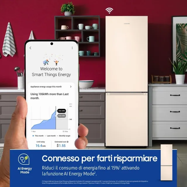 Samsung Frigorifero monoporta RB38C603DEL/EF EcoFlex AI Frigorifero Combinato, WiFi, SpaceMax, Total