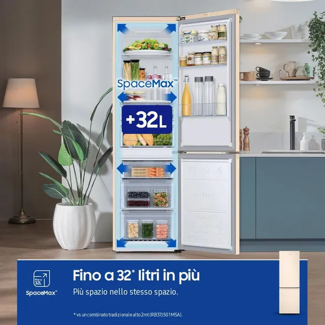 Samsung Frigorifero monoporta RB38C603DEL/EF EcoFlex AI Frigorifero Combinato, WiFi, SpaceMax, Total