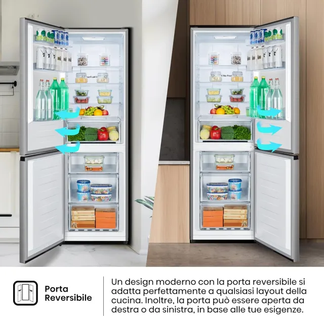 Hisense Frigorifero sottobase RB390N4CCD1 Frigorifero Combinato Total No Frost, Inox, 1.86x60cm, Cla