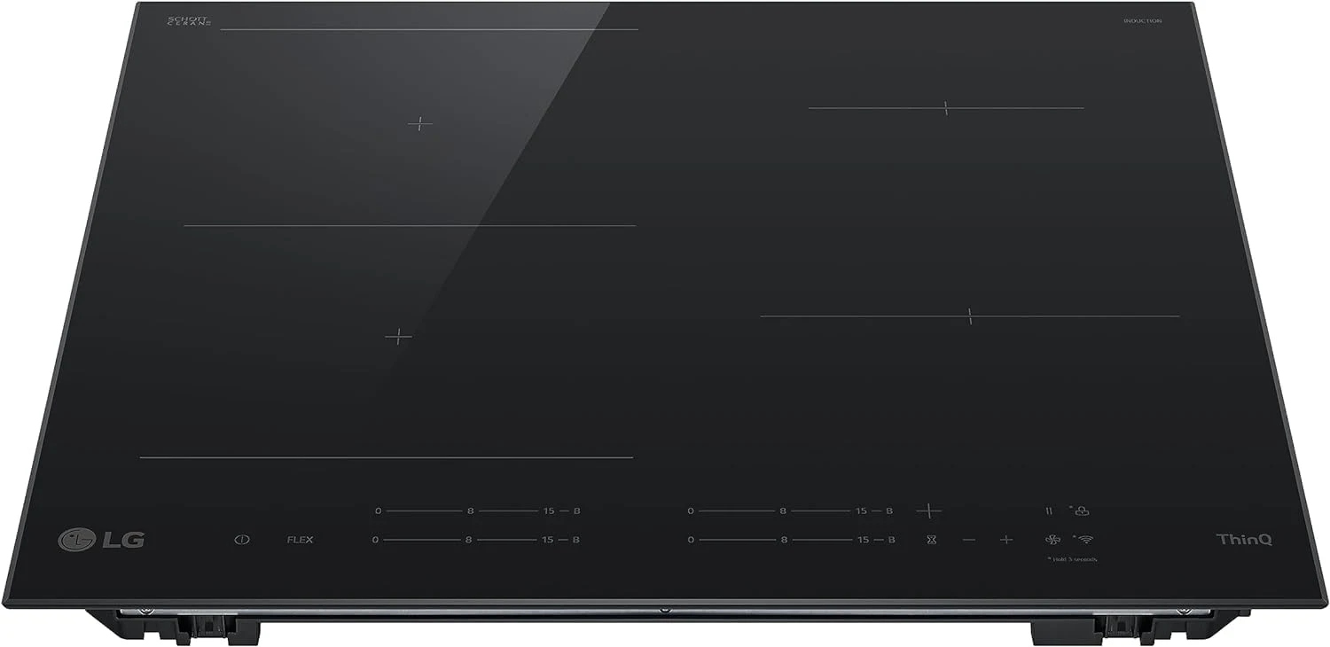 LG Piano cottura induzione CBIZ2435B Piano Cottura Induzione 60cm, Potenza da 2,5 a 7,4kW, 4 Zone Totali, 1 Zona Flex, 15 Livelli di Potenza + Boost, Controlli Touch Slide Indipendenti, Wi-Fi, Vetr
