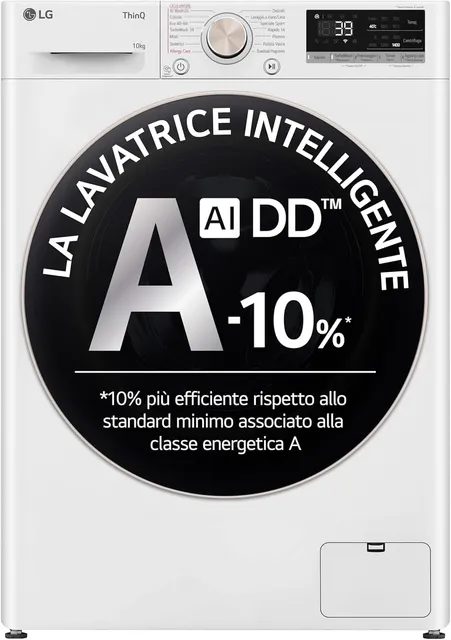 LG Lavatrice carica frontale F4R7010TSWG AI DD Lavatrice 10 kg Classe A -10%, 1400 Giri, Carica Frontale con Oblò in Vetro Temperato, Funzione TurboWash 360, Vapore su 7 Programmi, Wi-Fi, Libera instal