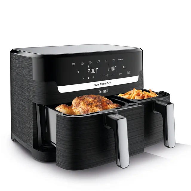 Tefal Friggitrice ad aria EY901810 Friggitrice ad aria a doppia camera Dual Easy Fry | Capacità 5,2/3,1 L | Due cassetti indipendenti | 7 programmi automatici | Risparmio energetico | Nero