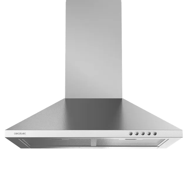 Cecotec Cappa cucina parete 403m3 Cappa aspirante 60 cm Flux PM 604300 Inox C Forma a Piramide, Finitura Inox, Potenza di aspirazione /h, Motore 105W, Classe C, Controllo meccanico, 3 Livelli di