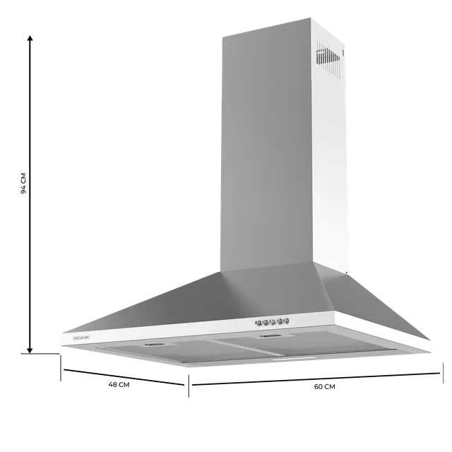 Cecotec Cappa cucina parete 403m3 Cappa aspirante 60 cm Flux PM 604300 Inox C Forma a Piramide, Fini