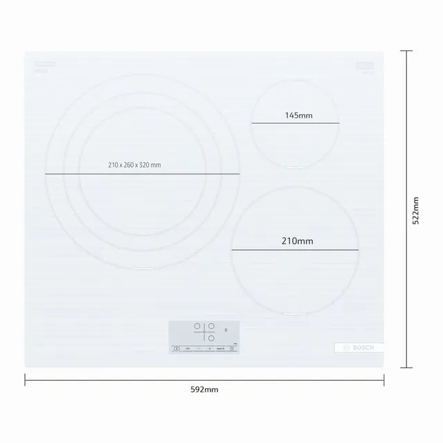 Bosch Piano cottura gas PID612BB1E Piano cottura a induzione, 60 cm, Serie 4, Funzione Sprint, Bianc