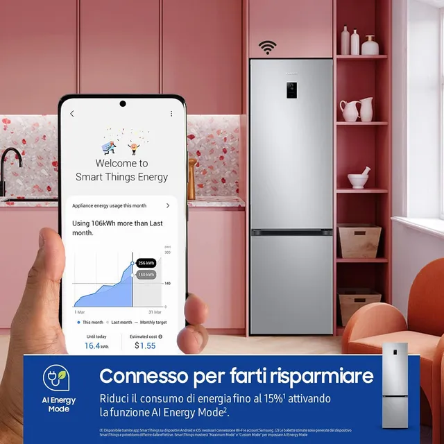Samsung Frigorifero sottobase RB38C672CSA EcoFlex AI Frigorifero Combinato, WiFi, SpaceMax, Total no