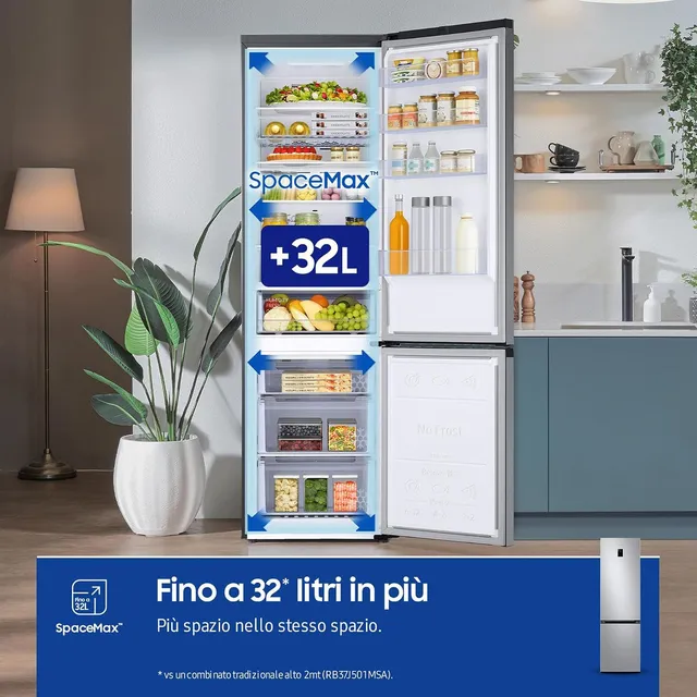 Samsung Frigorifero sottobase RB38C672CSA EcoFlex AI Frigorifero Combinato, WiFi, SpaceMax, Total no