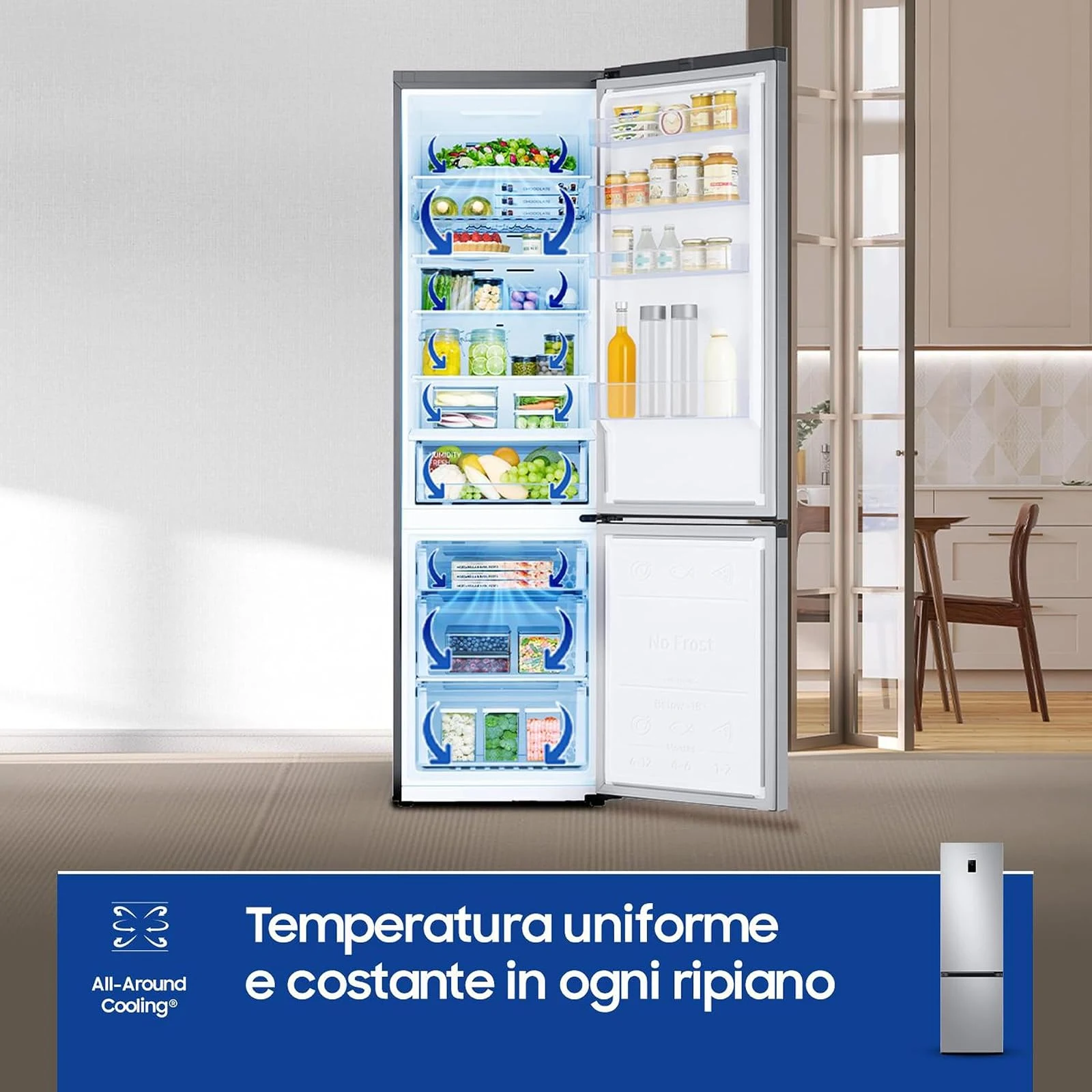 Samsung Frigorifero sottobase RB38C672CSA EcoFlex AI Frigorifero Combinato, WiFi, SpaceMax, Total no