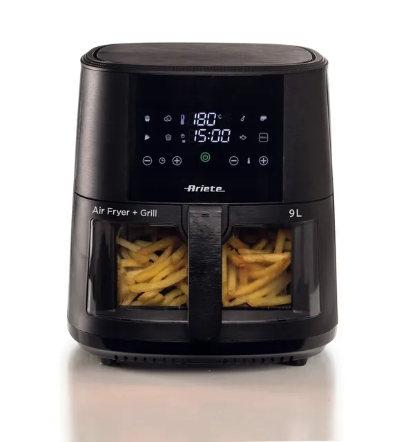 Ariete Friggitrice ad aria 4630 Friggitrice ad aria 9L, 1500 W, Capacità 9L, Capacità di cottura 2,5kg, 8 programmi preimpostati, Temperatura fino a 200°, Cestello trasparente, BPA Free, Nero