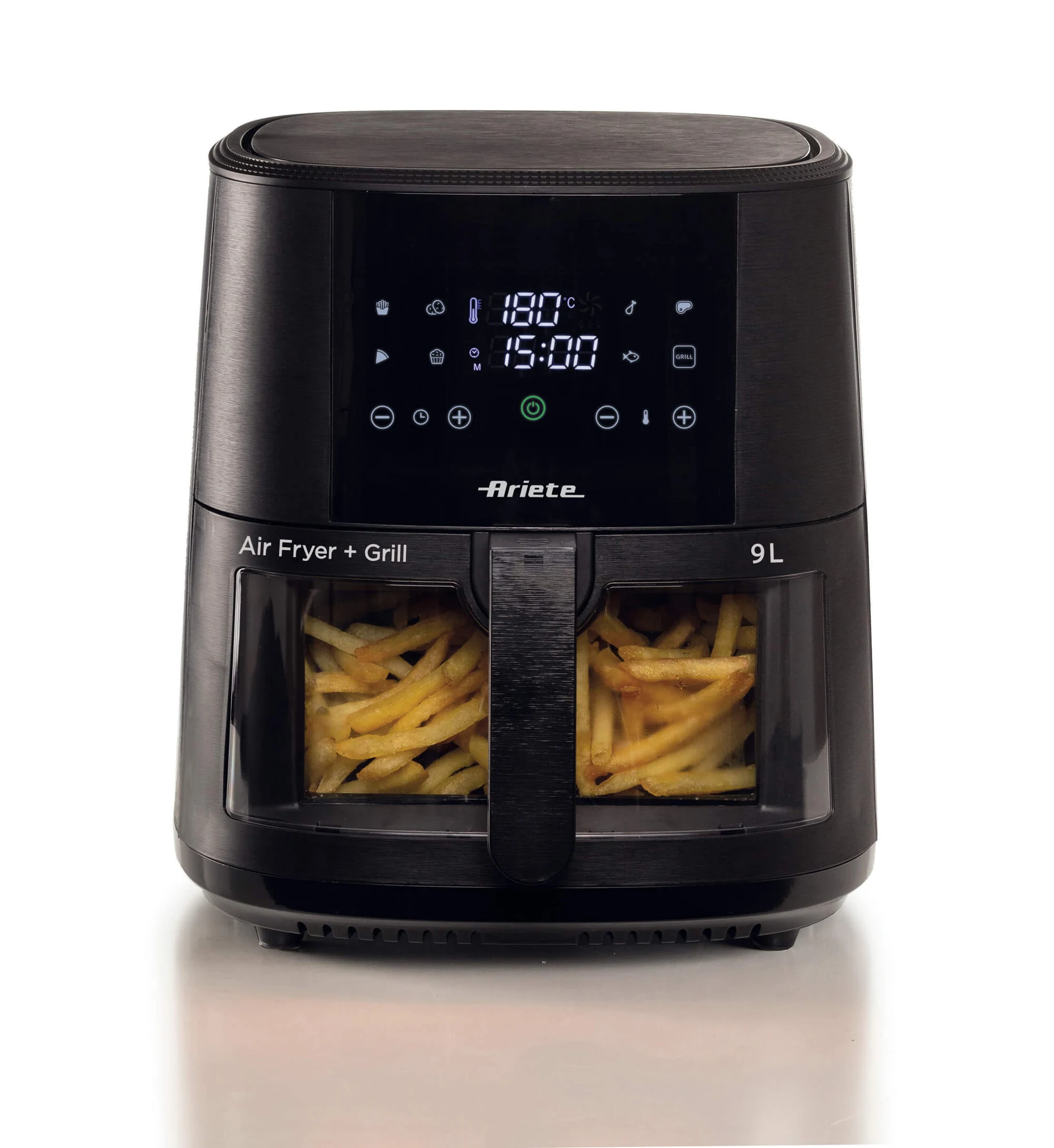 Ariete Friggitrice ad aria 4630 Friggitrice ad aria 9L, 1500 W, Capacità 9L, Capacità di cottura 2,5kg, 8 programmi preimpostati, Temperatura fino a 200°, Cestello trasparente, BPA Free, Nero