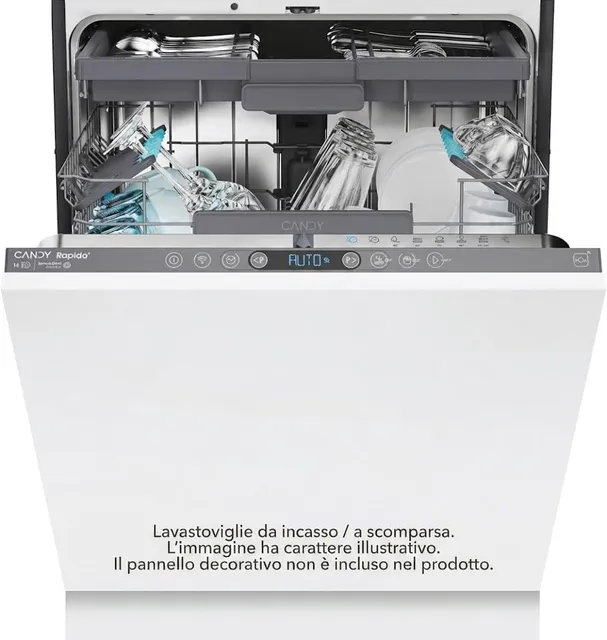 Candy Lavastoviglie integrata parziale 6C4F1PA Rapido' Lavastoviglie da Incasso 60 cm, 16 Coperti, 8 Programmi, Classe C, Connessione Wi-Fi + BLE, Controllo App hOn, Partenza Ritardata, Silenziosa, 55,5 x 59