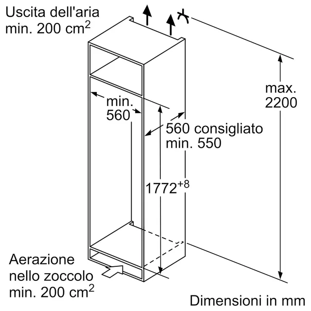 Bosch Frigorifero incasso monoporta KIL82NSE0 Serie 2 Frigo Monoporta da incasso 177,2 x 54,1 cm