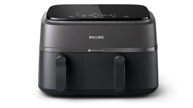Philips Friggitrice ad aria 3000 Airfryer Serie con doppio cestello - Friggitrice ad aria da 9L, Rapid Air, 99% di grassi in meno, kit colazione, risparmio energetico, ideale per tutta la famig