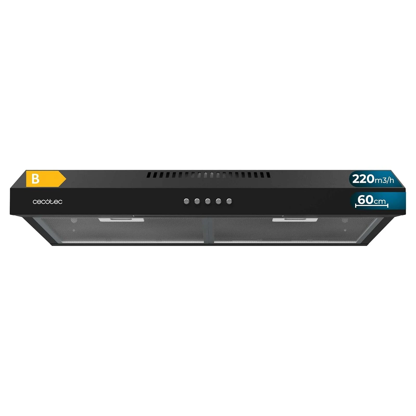 Cecotec Cappa cucina downdraft 220m3 Cappa aspirante 60 cm di larghezza Bolero Flux CM 602200 Black B. Potenza di aspirazione /h, motore 70W, basso consumo, controllo meccanico, 3 livelli di potenz