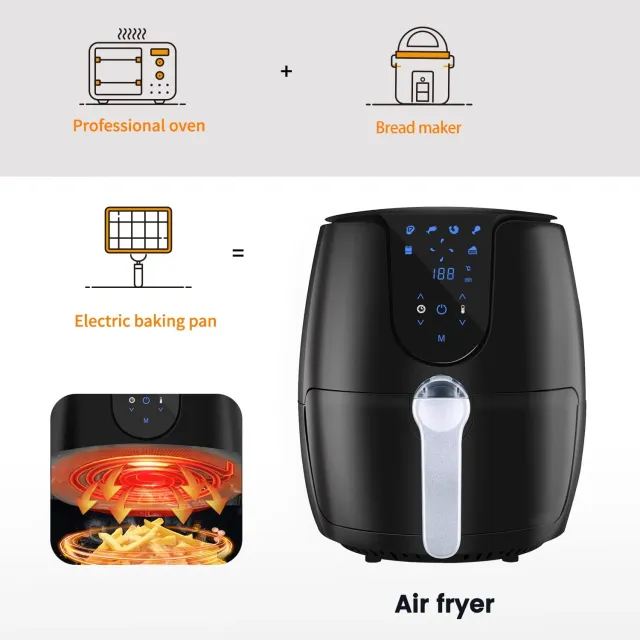 Vpcok Ventilatore Multifunzione1500 Direct Friggitrice ad Aria Calda 3.5 L con LED Touch Screen 6 Di