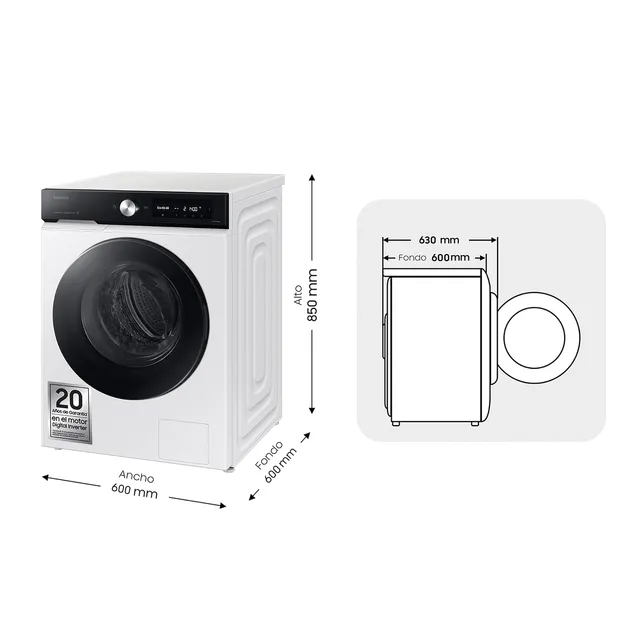 Samsung Lavatrice slim WW90DB8U95GHU3-9KG classe A, colore bianco, con SmartThings e Intelligenza Ar