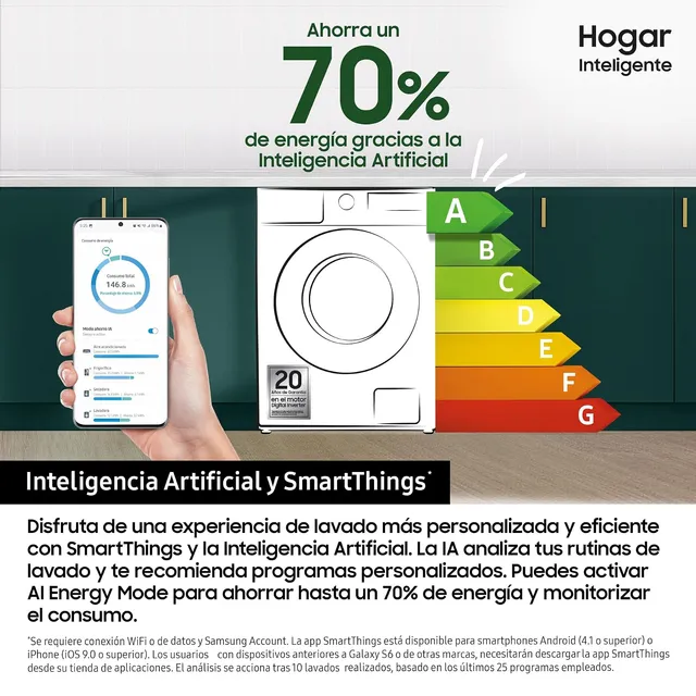 Samsung Lavatrice slim WW90DB8U95GHU3-9KG classe A, colore bianco, con SmartThings e Intelligenza Ar